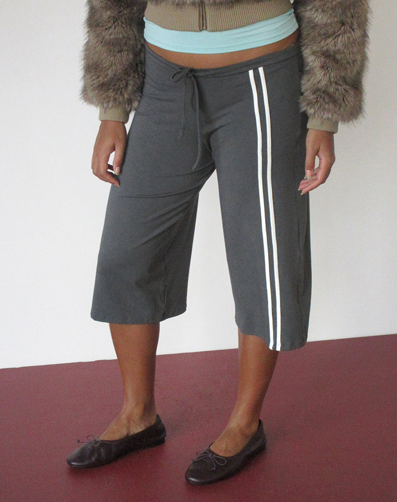 Mino Capri Trouser in Charcoal Grey with Off White Binding