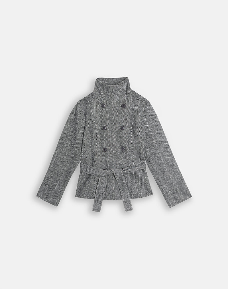 Resari Double Breasted Coat in Tweed Black and White
