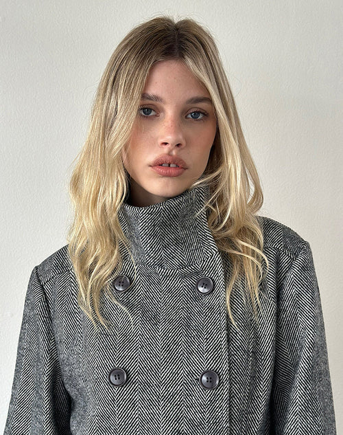 Resari Double Breasted Coat in Tweed Black and White