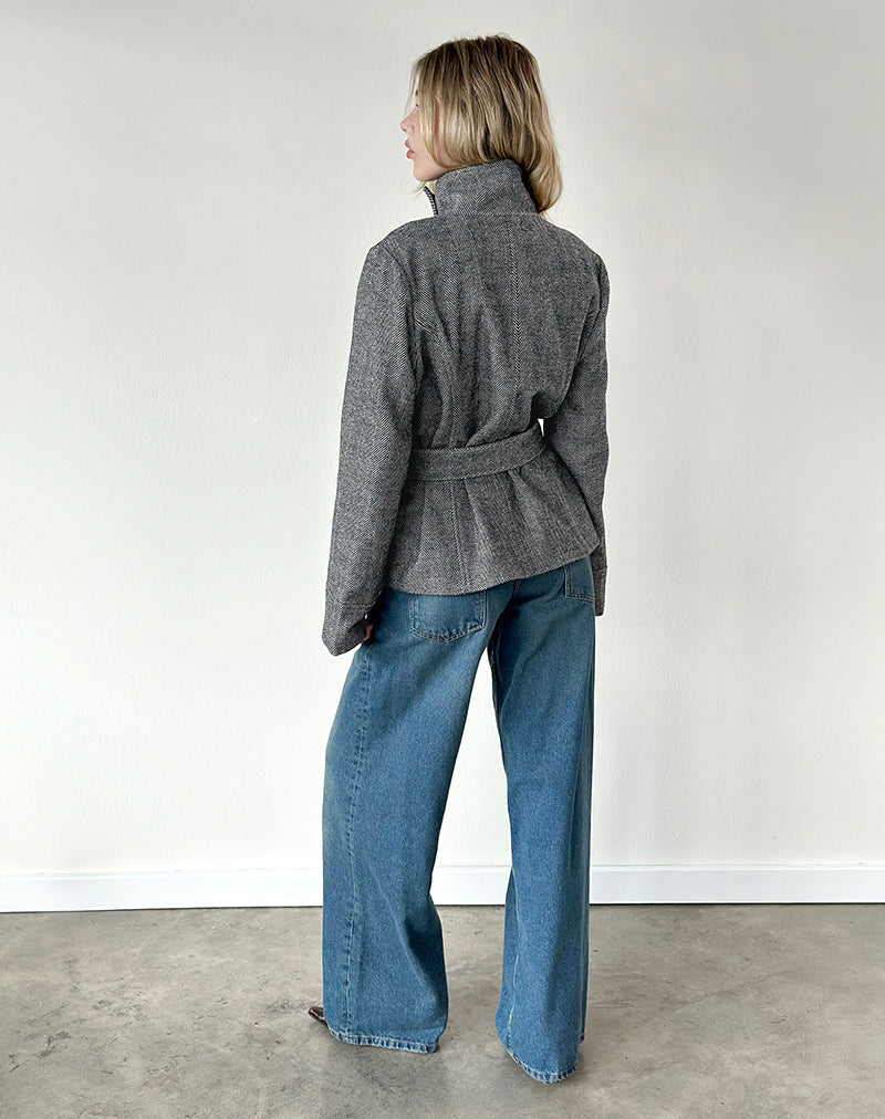 Resari Double Breasted Coat in Tweed Black and White