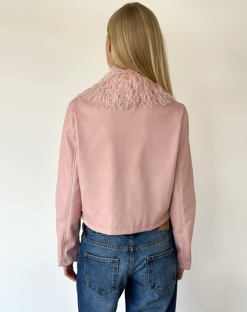Saku Jacket in PU Dusty Pink with Faux Fur Collar