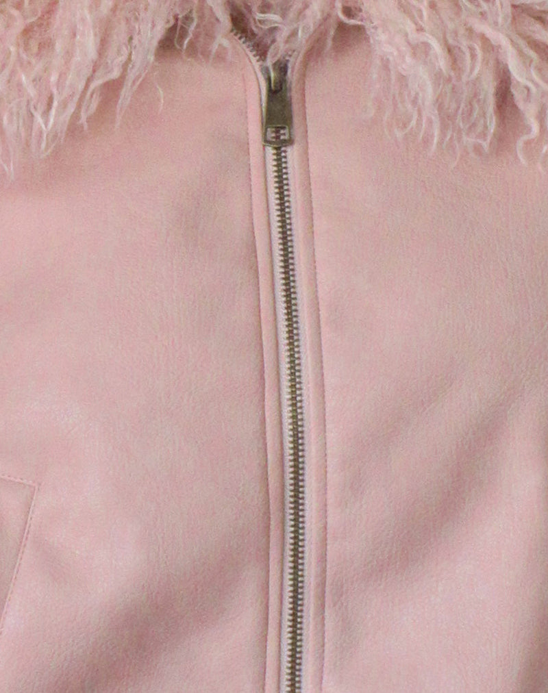 Saku Jacket in PU Dusty Pink with Faux Fur Collar